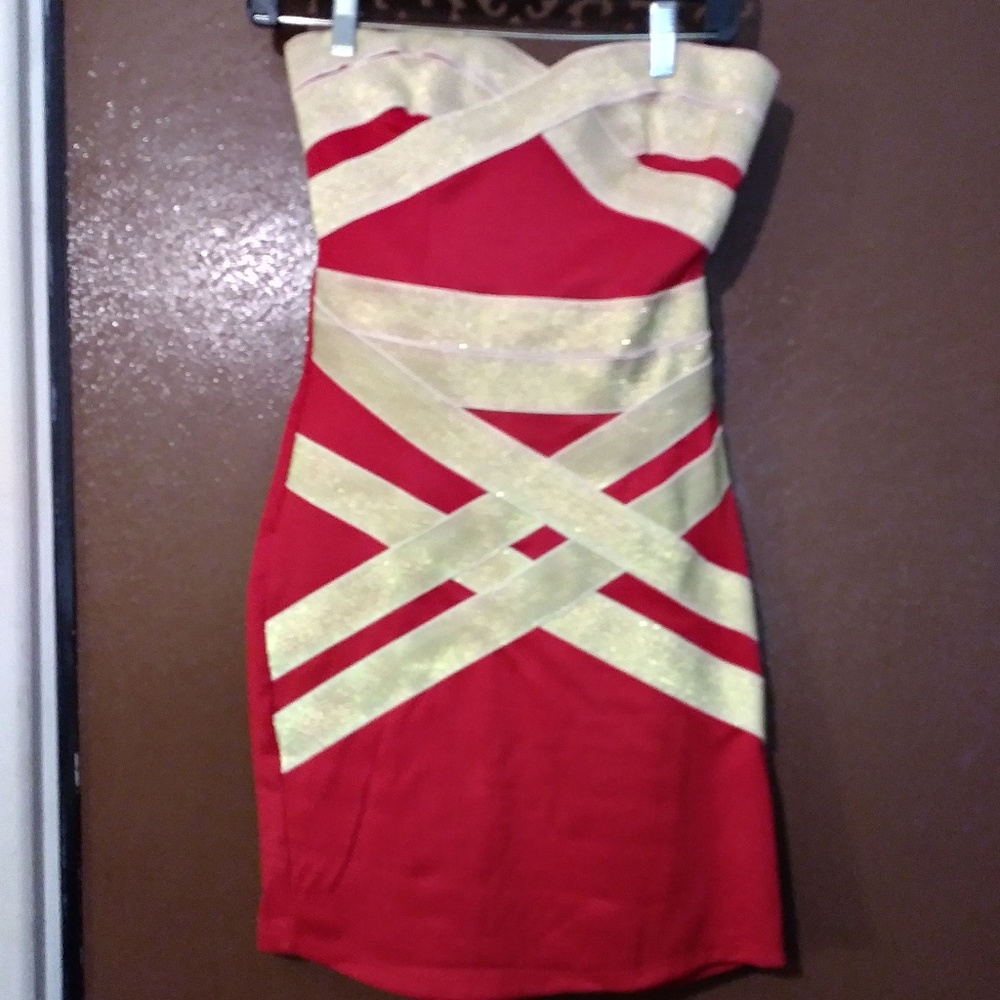 nwt red and gold style bandage dress